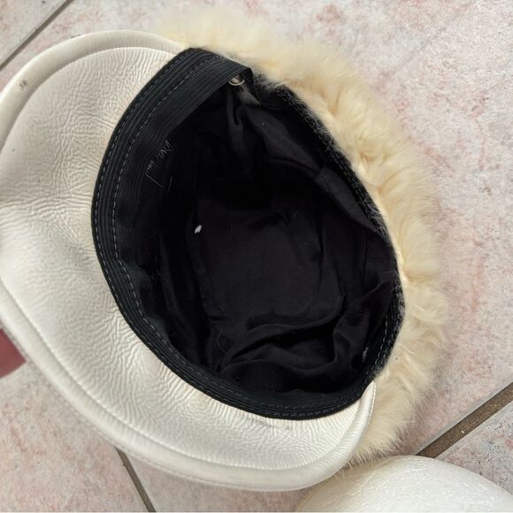 REAL RABBIT FUR HAT skully cap head piece accessory Vtg Snow Leather - Picture 6 of 7